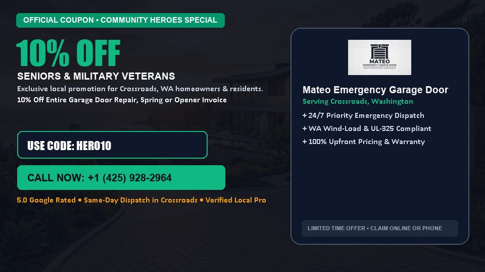 Mateo Emergency Garage Door 10% OFF Seniors & Military Veterans